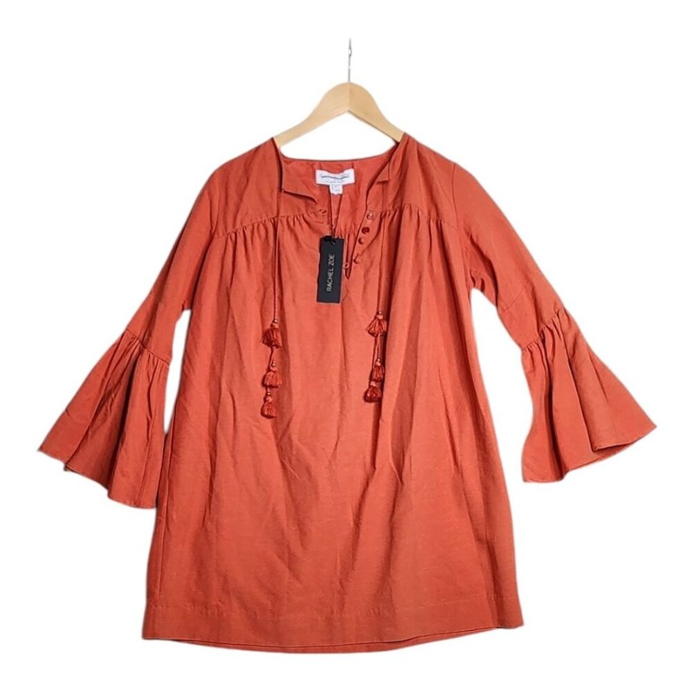 New Rachel Zoe 100% Silk Bell Sleeve Mini Dress size 0 Orange Spice